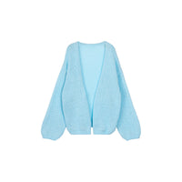 Blue Lantern Sleeve Knitted Cardigan For Women Autumn And Winter