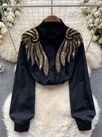 Shirt Women's Design Sense Heavy Industry Beads Sequins