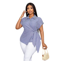 New Striped Loose-fitting Trendy Asymmetrical Lace-up Shirt