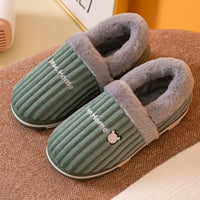 Corduroy Striped Faux Rabbit-Fur Slippers For Couples