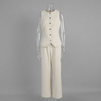 Elegant Commuter Vest And Wide-Leg Pants Two-Piece Set