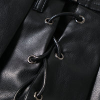 Fashion Leather Stitching Pleated Skirt Women
