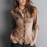 Retro Pleated Lapel Shirt Top Slimming And Figure-flattering