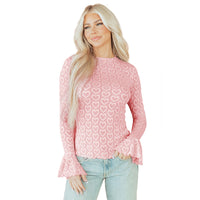 Sweet Feminine Heart-patterned Jacquard Top Thats Slimming And Figure-flattering