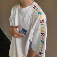 Letter-Embroidered Couple Short-Sleeve T-Shirts