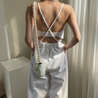 Retro Zipper Design Wide Leg Pants Double Pocket High Waist Straight Sling Jumpsuit Women