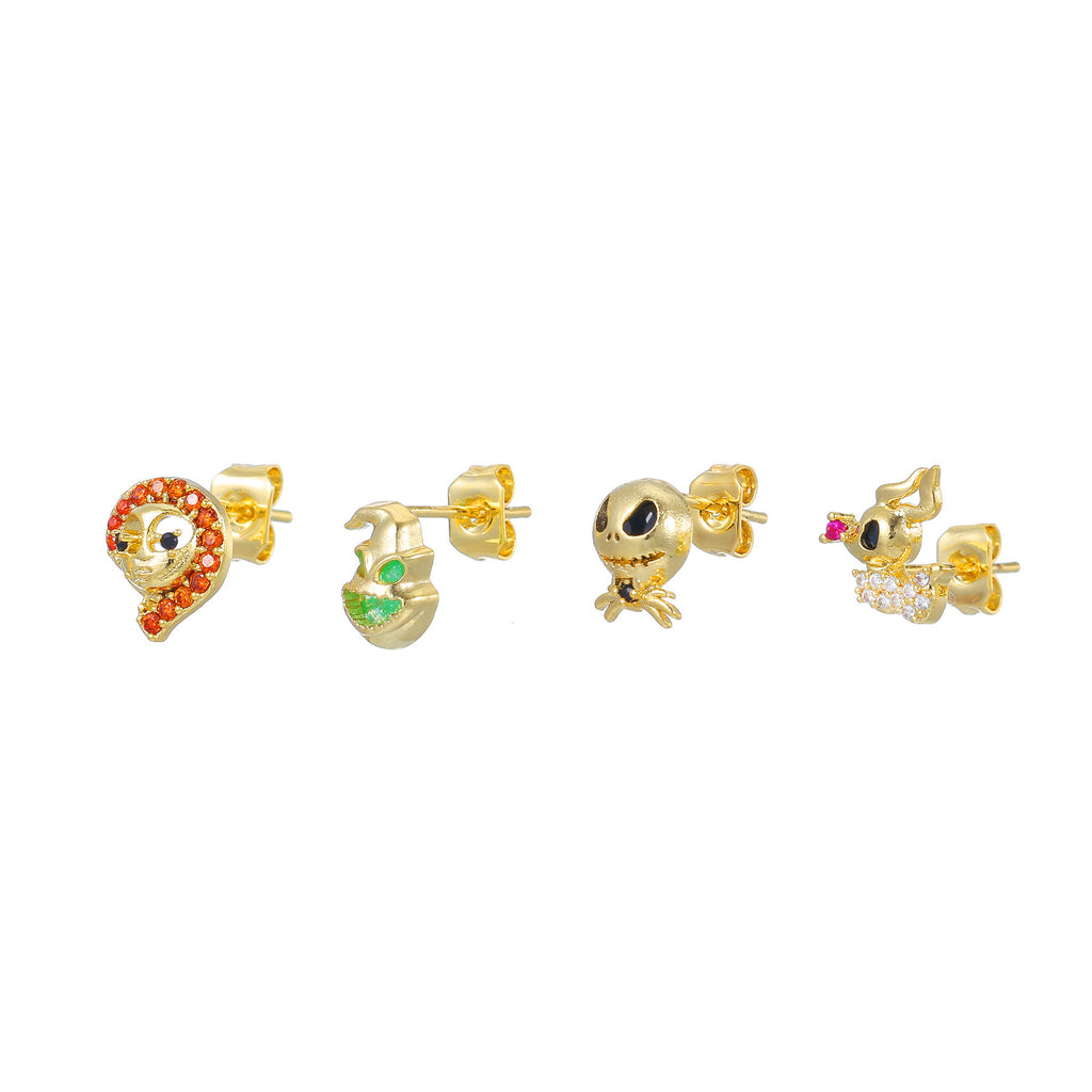 Halloween Plated 18K Real Gold Cartoon Pumpkin Earings Set