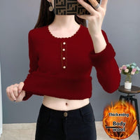 Fleece-lined Thickened Round Neck Sweater Women's Autumn And Winter Integration
