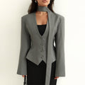 Solid Color And V-neck Scarf Decoration Long Sleeve Suit Coat