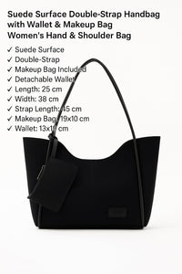 Black Suede SHK108 Women Hand And Shoulder Bag With Wallet And Makeup Bag