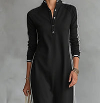 Women's Minimalist White-trimmed Button-down Collar Sweatshirt Dress Maxi Dress