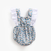 Floral Contrast Color Flounced Sleeve One-piece Baby Rompers Strap Matching