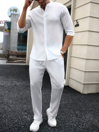 Mens Solid-Color SpringSummer Shirt And Pants Set
