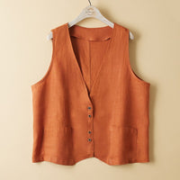 Artistic Relaxed-fit Solid-color Cotton-linen Sleeveless Vest