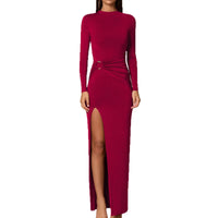 Women's Round-neck High-slit Sheath Dress