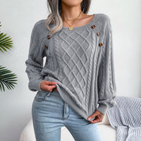 Women's Loose Casual Square Neck Sweater For Autumn And Winter