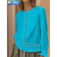 Casual Versatile Solid-color Top New Womens Long-sleeve Loose-fit Shirt