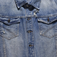 Spring And Autumn Denim Jacket Men's Washed Wear-White Ripped