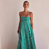 Womens Fashionable Simple Striped Strap Backless Maxi Dress