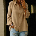 Single-breasted Solid-color Three-quarter-sleeve Womens Blouse