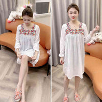 Long Sleeve Nightdress Women's Gold Velvet Home Wear Loose Plus Size Dress