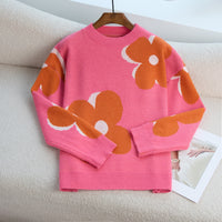 Multi-Color Flower Knitted Brocade Sweater Women