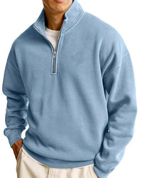 Simple Loose Long Sleeve Men's Zipper Solid Color Stand Collar Sweatshirt