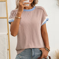 Round-neck Outer-seam Twisted-stripe Short-sleeve Loose-fit Color-block T-shirt