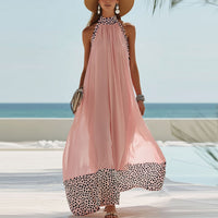 Mesh Contrast-color Halter Maxi Dress Sleeveless Casual Sundress