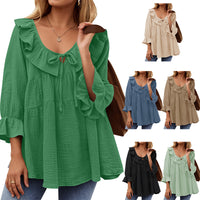 Round Neck Tied Front Dart Multi-layer Loose Waist Shirt