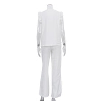 Cotton V-neck Flutter Sleeve Top And Trousers Loose Two-piece Casual Set