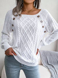 Casual Square Neck Buttoned Cable Knit Pullover Sweater