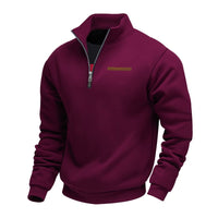 Fleece-lined Mid-length Zip-up Loose-fit Stand-up Collar Casual Hoodie
