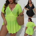 Sheer Mesh Deep V-neck Asymmetrical Waist-cinching Beach Cover-up