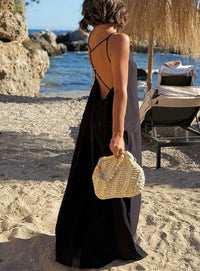 Solid Color Camisole Loose Mid Length Beach Vacation Dress