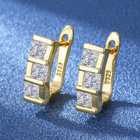 Womens Square Zircon Double-Clasp Earrings