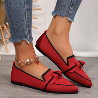 Knitted Mesh Bow-Tie Pointed-Toe Flat Womens Shoes