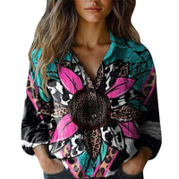 Womens V-neck Printed Blouseshirt