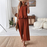 Solid-color Sleeveless Top And Capri Pants Set Womens Clothing