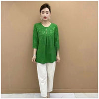 Three-quarter Sleeve Round Neck Jacquard Loose Oversized Shirt