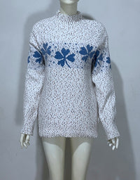 Embroidered Jacquard Pullover Loose Bottoming Shirt Mock Neck Sweater Coat
