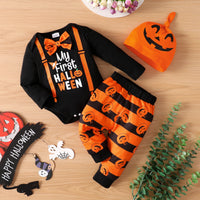 Halloween Letter Print Top Pumpkin Printed Trousers