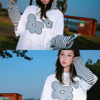 Womens Retro Long-Sleeve Striped Hoodie With Floral Embroidery
