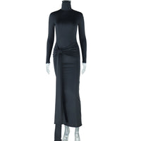 Solid-color One-piece Skirt Dress Round Neck