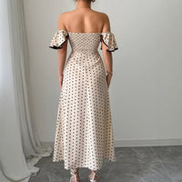 Slim-fit Waist-cinching Polka-dot Dress For Women