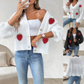 Women's Three-dimensional Strawberry Stitching Cute Cardigan Button Coat
