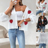 Women's Three-dimensional Strawberry Stitching Cute Cardigan Button Coat