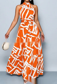 All Over Print Halterneck Dress With A Belt
