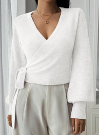 Autumn And Winter Irregular Lace-up Elegant Wool Short Clothes Top