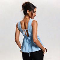 French-style Chic Deep V-neck Backless Lace-up Sleeveless Top
